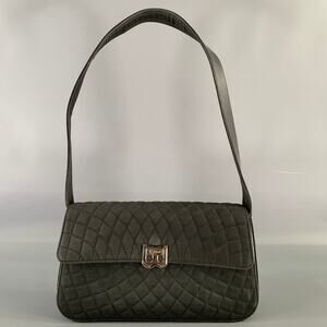 BALLY Black Silver Quilted Leather Fabric Shoulder Bag Handbag